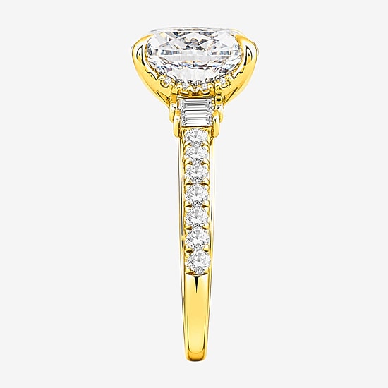 (F / Si2) Womens 2 1/4 CT. T.W. Lab Grown White Diamond 10K Gold Oval Side Stone Engagement Ring