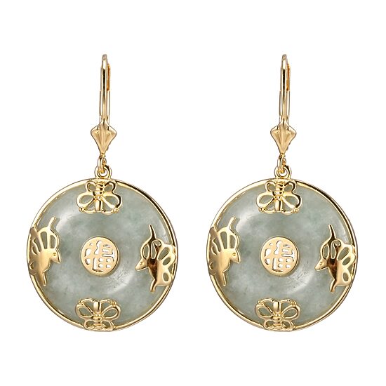 Womens Genuine Green Jade 18K Gold Over Silver Drop Earrings