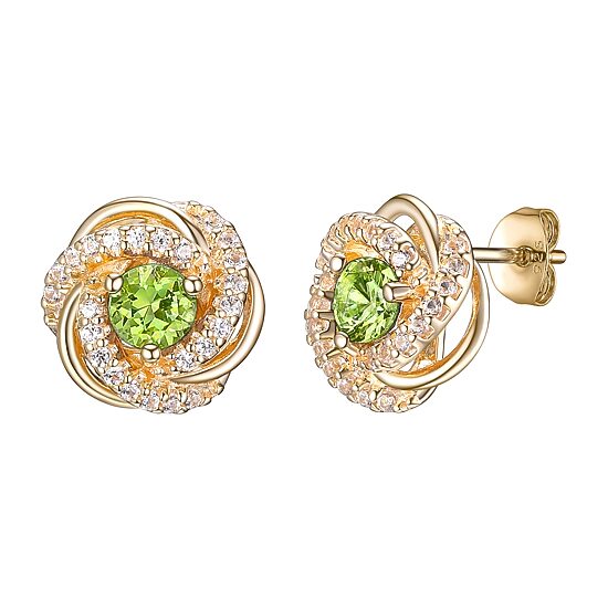 Genuine Green Peridot 18K Gold Over Silver 15.5mm Round Stud Earrings
