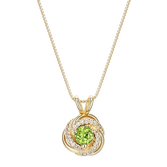 Womens Genuine Green Peridot 18K Gold Over Silver Round 18 Inch Pendant Necklace