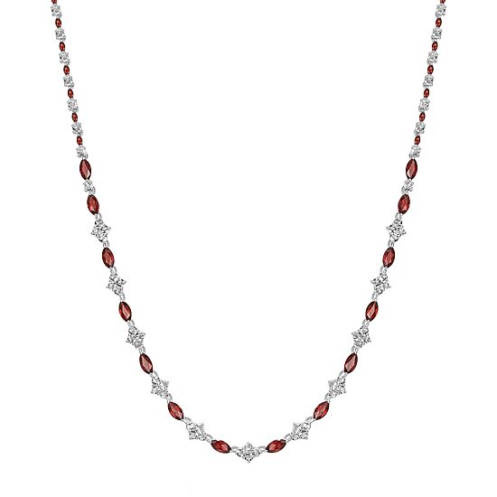Womens Red Garnet Sterling Silver 18 Inch Tennis Necklace