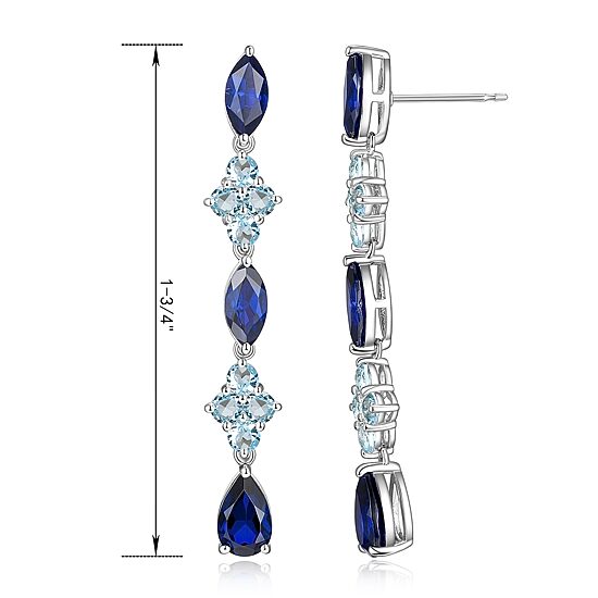 Womens Lab Created Blue Sapphire Sterling Silver Drop Earrings