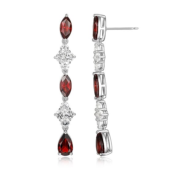 Womens Genuine Red Garnet Sterling Silver Drop Earrings