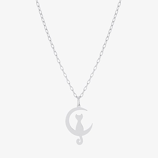 Silver Treasures Cat Womens Sterling Silver 16 Inch Pendant Necklace