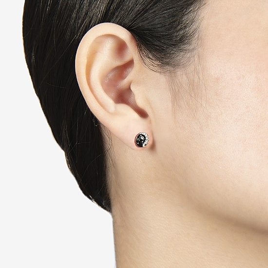 Silver Treasures Black Crystal Sterling Silver 8.1mm Yin Yang Stud Earrings