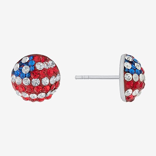 Silver Treasures Flag Multi Color Crystal Sterling Silver 9.1mm Stud Earrings, One Size
