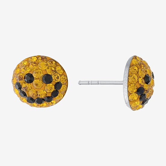 Silver Treasures Smiley Face Yellow Crystal Sterling Silver 8.8mm Stud Earrings