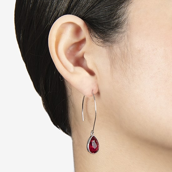 Sparkle Allure Womens Red Crystal Pure Silver Over Brass Pear Drop Earrings