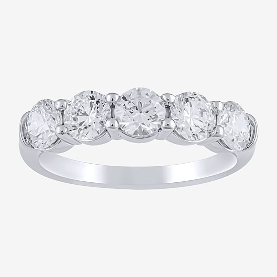 (H-I / I1) Womens 2 CT. T.W. Lab Grown White Diamond 10K Gold 5-Stone Anniversary Band