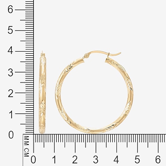 14K Yellow Gold Engraved Chevron Hoop Earrings