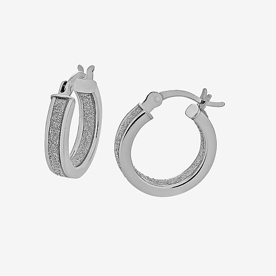 Sterling Silver Rhodium Plated Glitter Hoop Earring Set