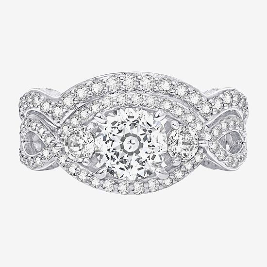 Diamonart® Cubic Zirconia Sterling Silver 3-Stone Bridal Ring Set