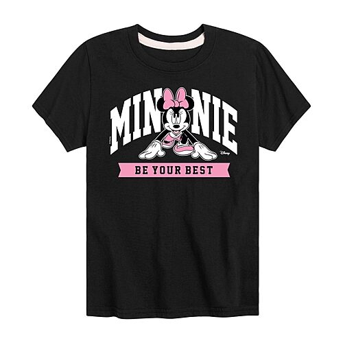 Disney Collection Little & Big Kid Girls Crew Neck Short Sleeve Regular Fit Mickey and Friends Minnie Mouse Graphic T-Shirt, X-large, Black