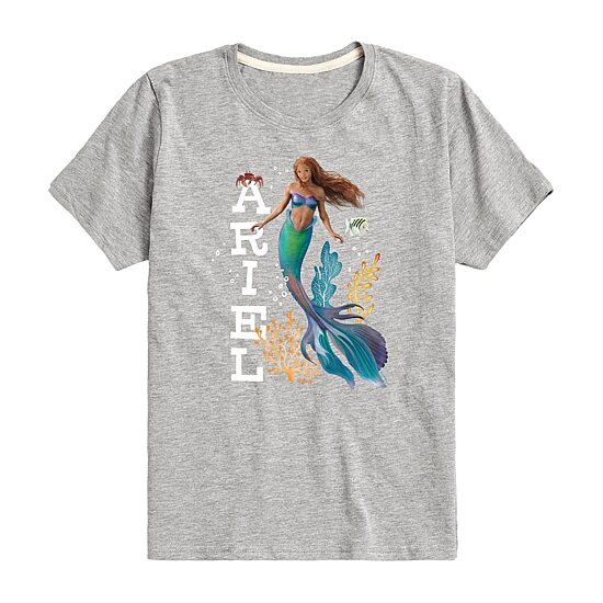 Disney Collection Little & Big Kid Girls Crew Neck Short Sleeve Regular Fit Ariel Princess The Little Mermaid Graphic T-Shirt