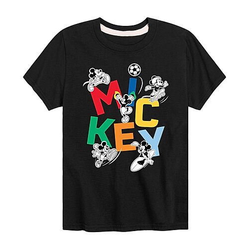 Disney Collection Little & Big Kid Boys Crew Neck Short Sleeve Regular Fit Mickey Mouse Graphic T-Shirt, X-large, Black