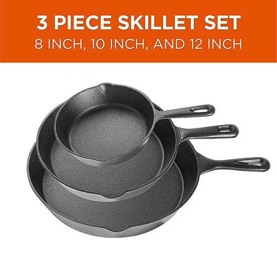 Commercial Chef Set 3-pc. Cast Iron Skillet