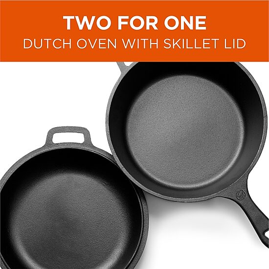 Commercial Chef With Skillet Lid 3 Qt Cast Iron Dutch Oven