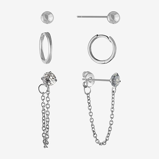 Silver Reflections Womens 3 Pair Earring Set