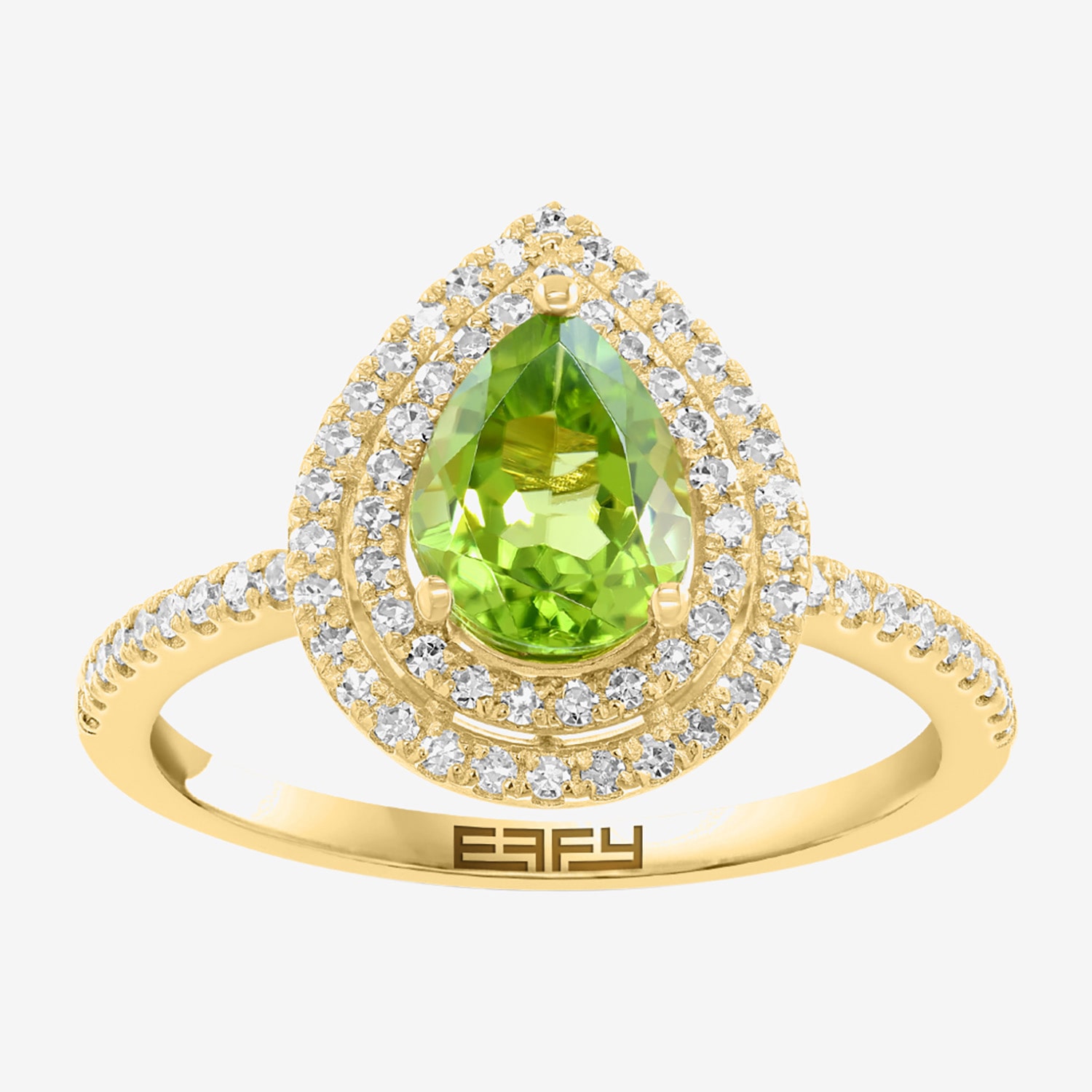 Effy Final Call Limited Quantities! Womens 7/8 CT. T.W. Genuine Green Peridot 14K Gold Pear Side Stone Cocktail Ring