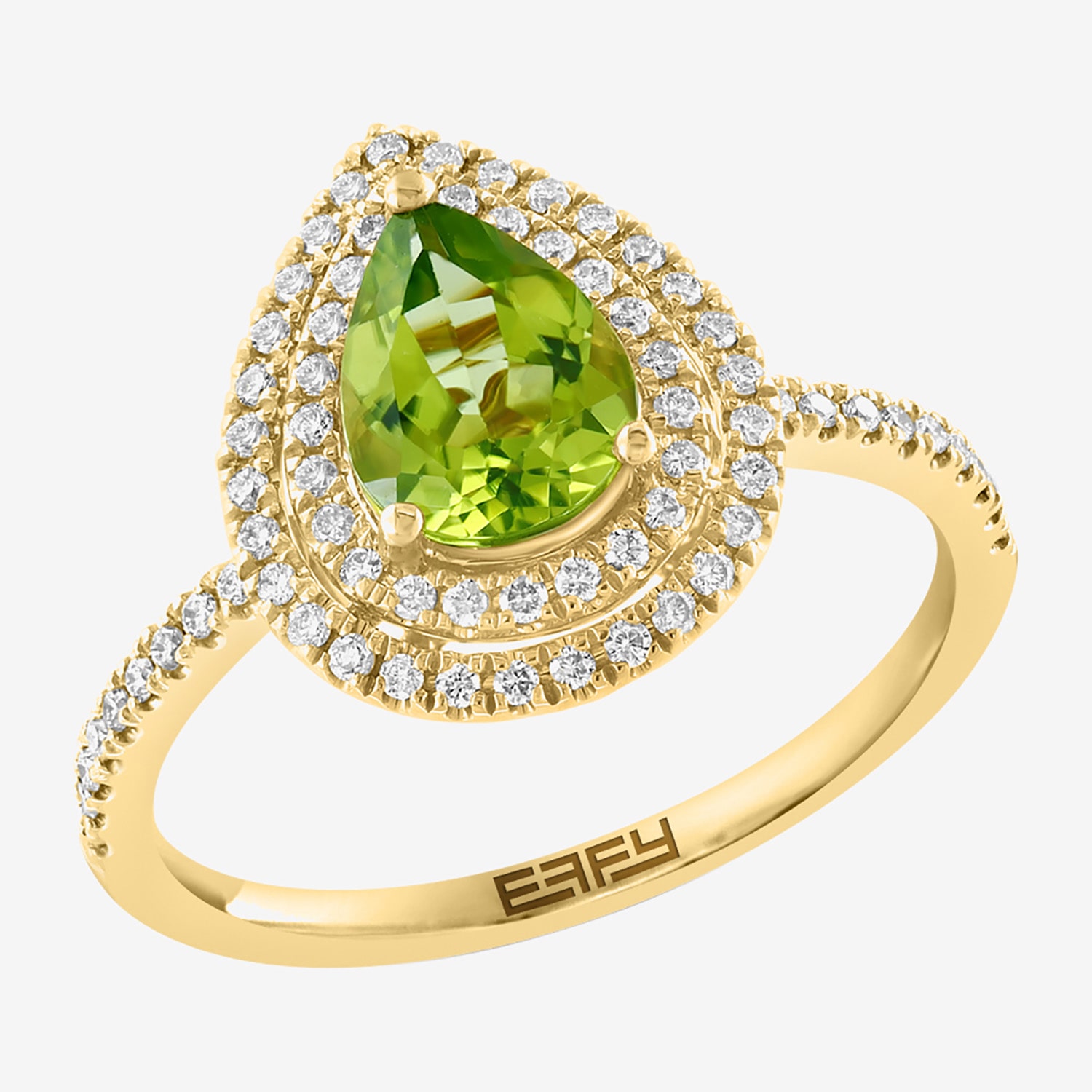 Effy Final Call Limited Quantities! Womens 7/8 CT. T.W. Genuine Green Peridot 14K Gold Pear Side Stone Cocktail Ring