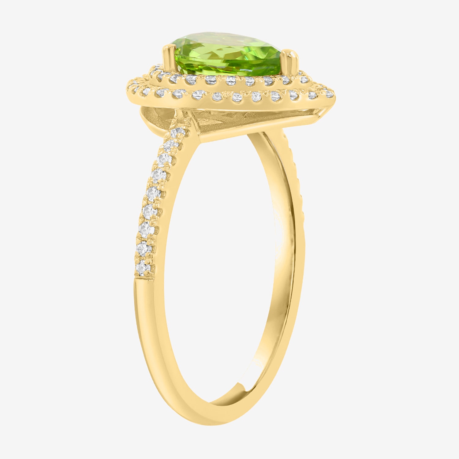 Effy Final Call Limited Quantities! Womens 7/8 CT. T.W. Genuine Green Peridot 14K Gold Pear Side Stone Cocktail Ring