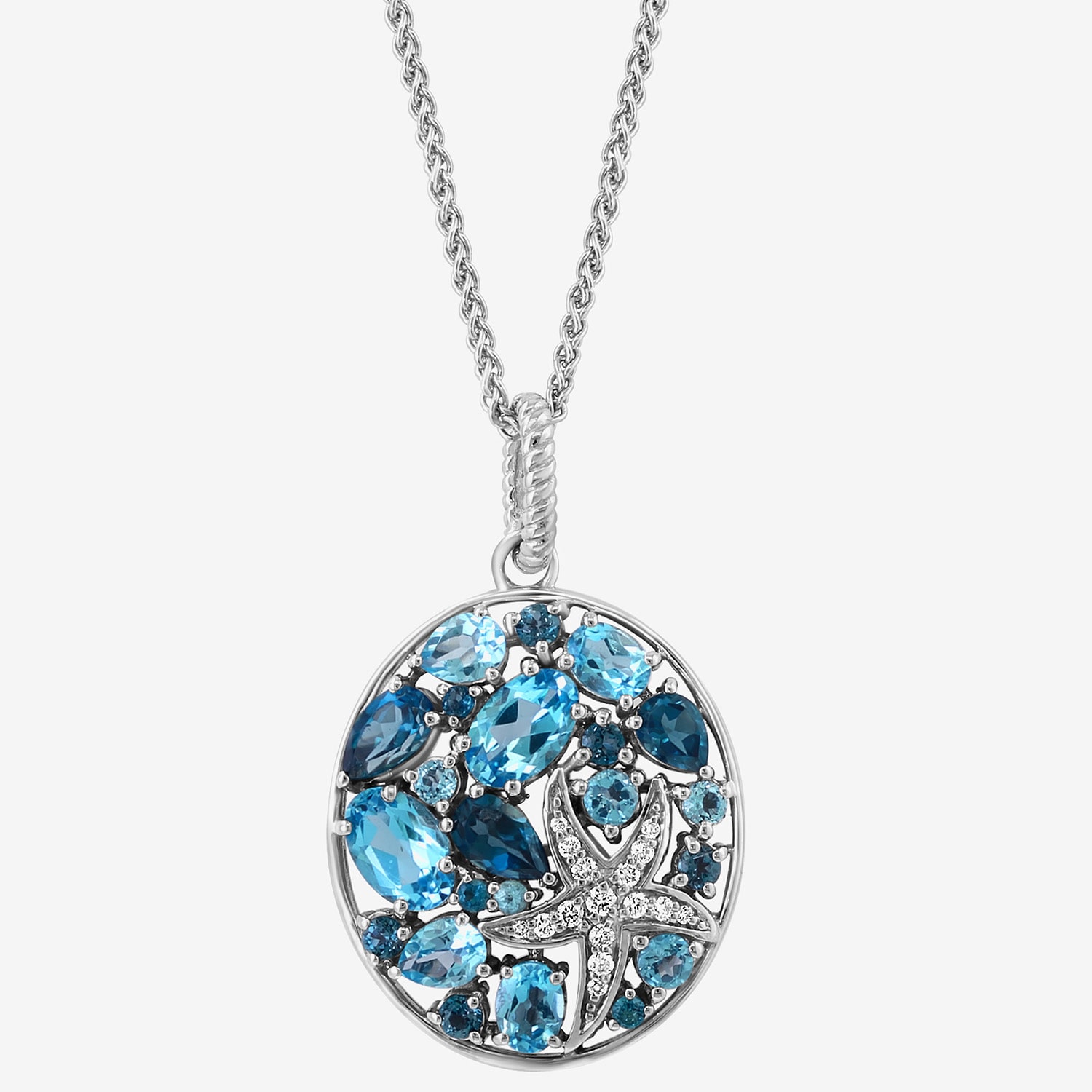 Effy Final Call Limited Quantities! Womens Diamond Accent Genuine Blue Topaz Sterling Silver Oval 18 Inch Pendant Necklace