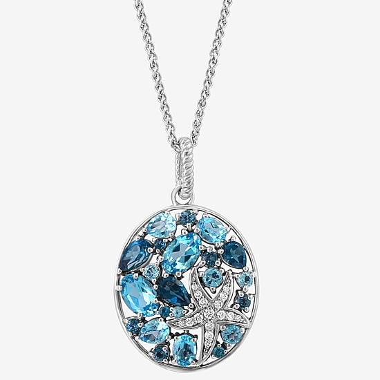 Effy Final Call Limited Quantities! Womens Diamond Accent Genuine Blue Topaz Sterling Silver Oval 18 Inch Pendant Necklace