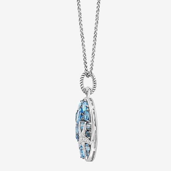 Effy Final Call Limited Quantities! Womens Diamond Accent Genuine Blue Topaz Sterling Silver Oval 18 Inch Pendant Necklace