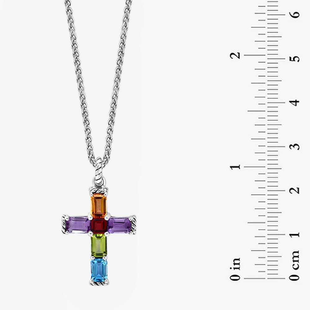 Effy Final Call Limited Quantities! Womens Genuine Multi Color Sterling Silver Cross 18 Inch Pendant Necklace