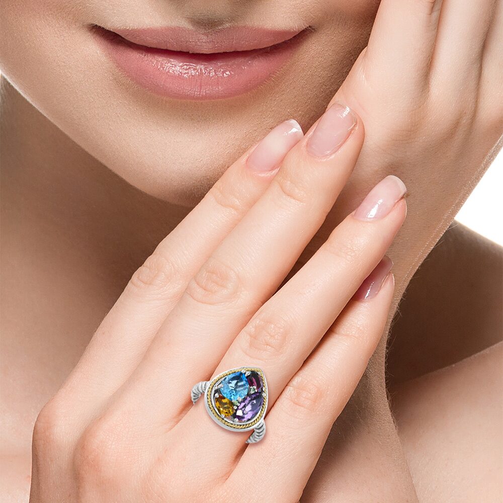 Effy Final Call Limited Quantities! Womens Genuine Multi Color 18K Gold Over Silver Pear Cocktail Ring
