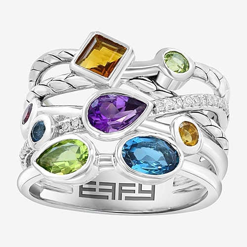 Effy Final Call Limited Quantities! Womens 1/6 Ct. T.w. Genuine Multi Color Sterling Silver Cluster Band