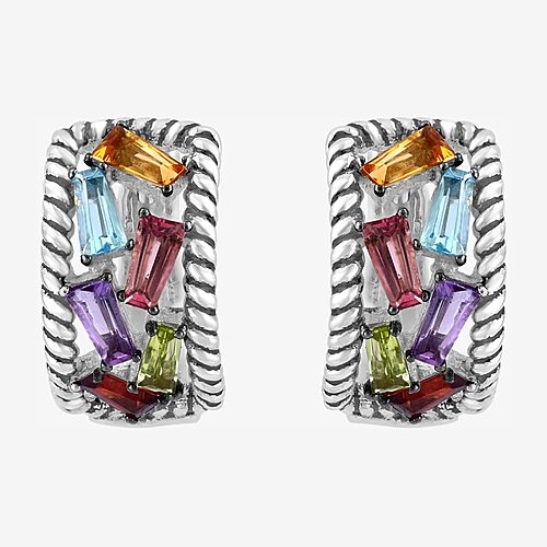 Effy Final Call Limited Quantities! Womens Genuine Multi Color Sterling Silver 10mm Hoop Earrings
