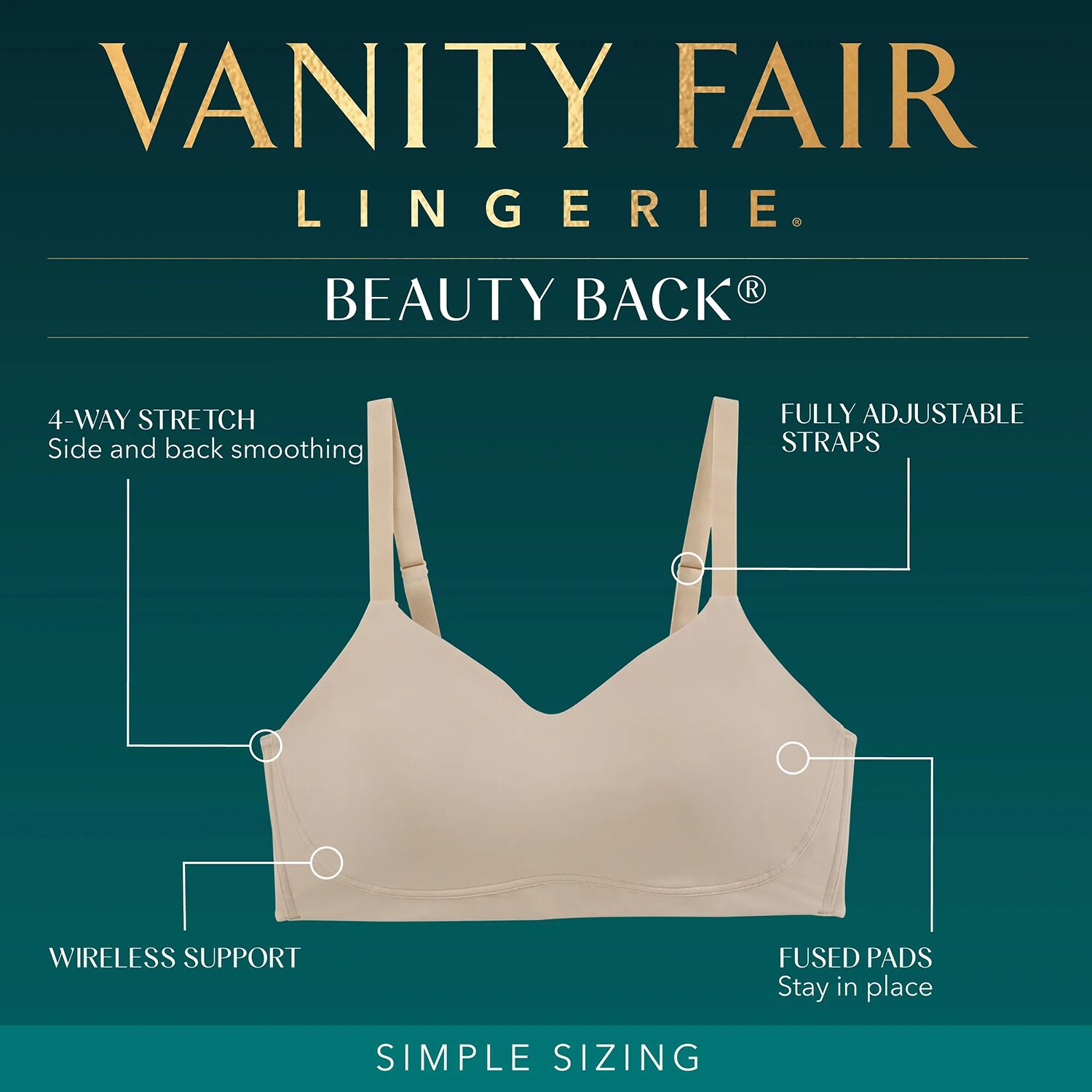Vanity Fair® Beauty Back® Simple Sizing Wireless Bra - 72118