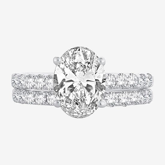 (H-I / SI1-SI2) Signature By Modern Bride Womens 3 CT. T.W. Lab Grown White Diamond In 14K Gold Oval Bridal Set
