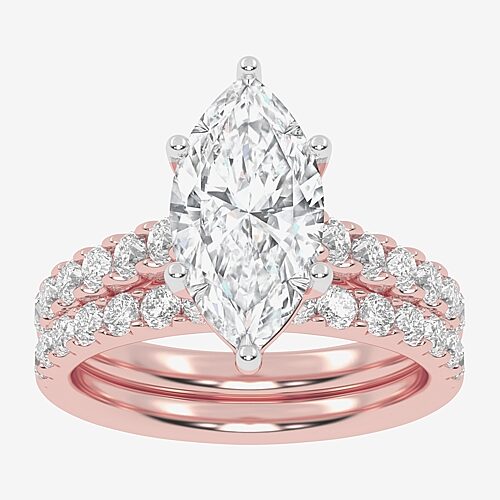 Signature By Modern Bride (G-H / Vs2-Si1) Womens 3 CT. T.W. Lab Grown White Diamond 14K Gold Marquise Side Stone Bridal Set, 9, Rose