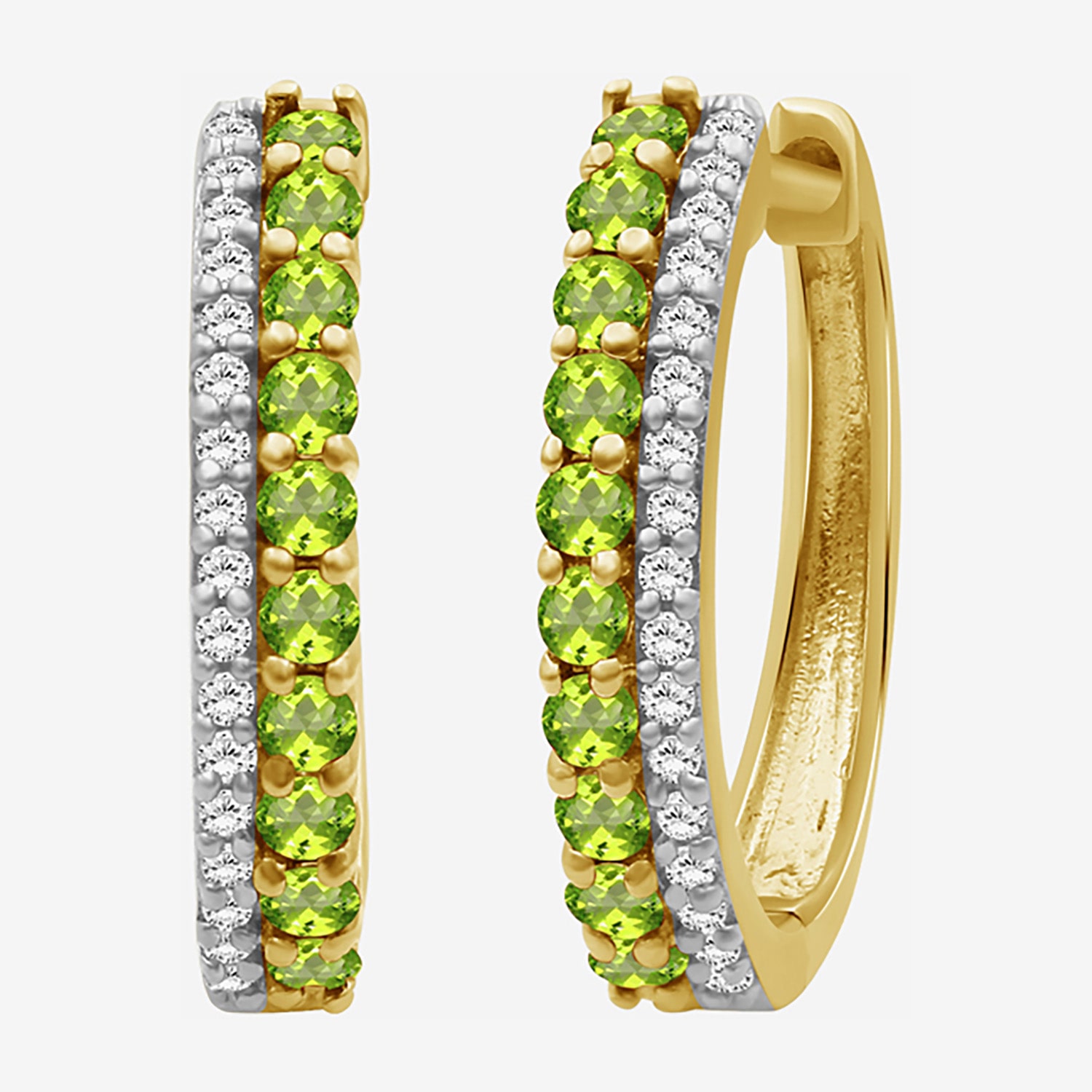 (I-J / I2-I3) Womens 1/10 CT. T.W. Genuine Green Peridot 10K Gold 15.3mm Round Hypoallergenic Hoop Earrings