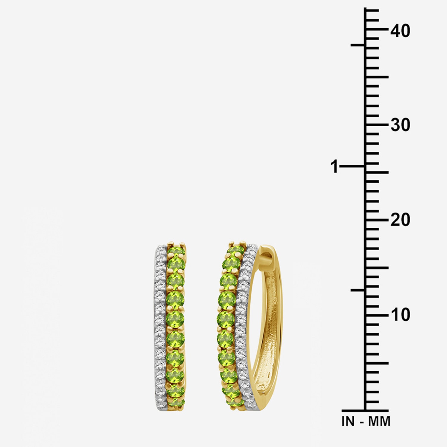(I-J / I2-I3) Womens 1/10 CT. T.W. Genuine Green Peridot 10K Gold 15.3mm Round Hypoallergenic Hoop Earrings