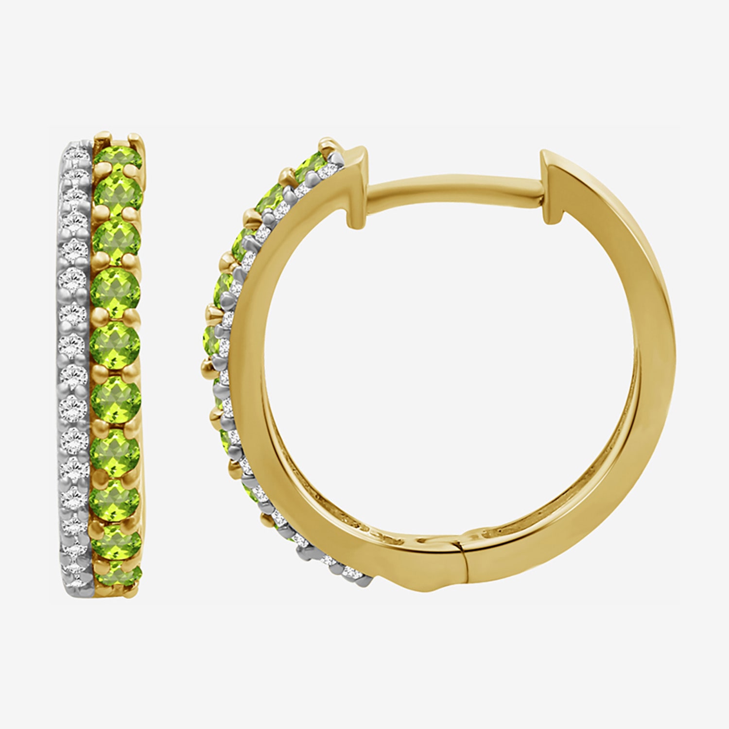 (I-J / I2-I3) Womens 1/10 CT. T.W. Genuine Green Peridot 10K Gold 15.3mm Round Hypoallergenic Hoop Earrings