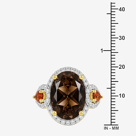 Womens Genuine Brown 14K Gold Over Silver Oval Halo Side Stone Cocktail Ring