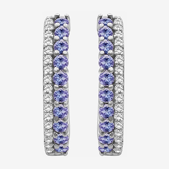 (I-J / I2-I3) Womens Genuine Gemstone 10K White Gold 15.3mm Round Hypoallergenic Hoop Earrings