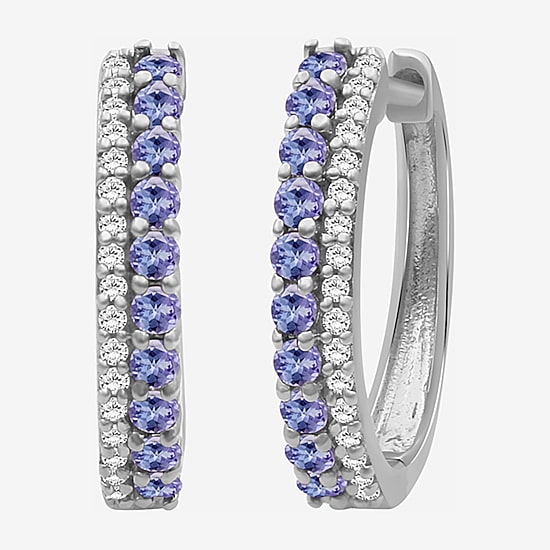 (I-J / I2-I3) Womens Genuine Gemstone 10K White Gold 15.3mm Round Hypoallergenic Hoop Earrings