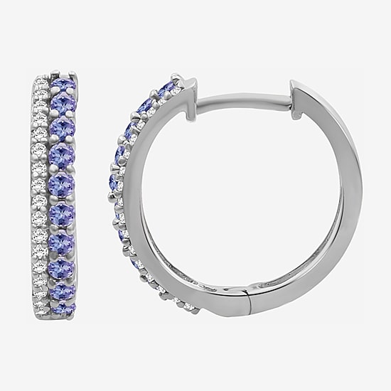 (I-J / I2-I3) Womens Genuine Gemstone 10K White Gold 15.3mm Round Hypoallergenic Hoop Earrings