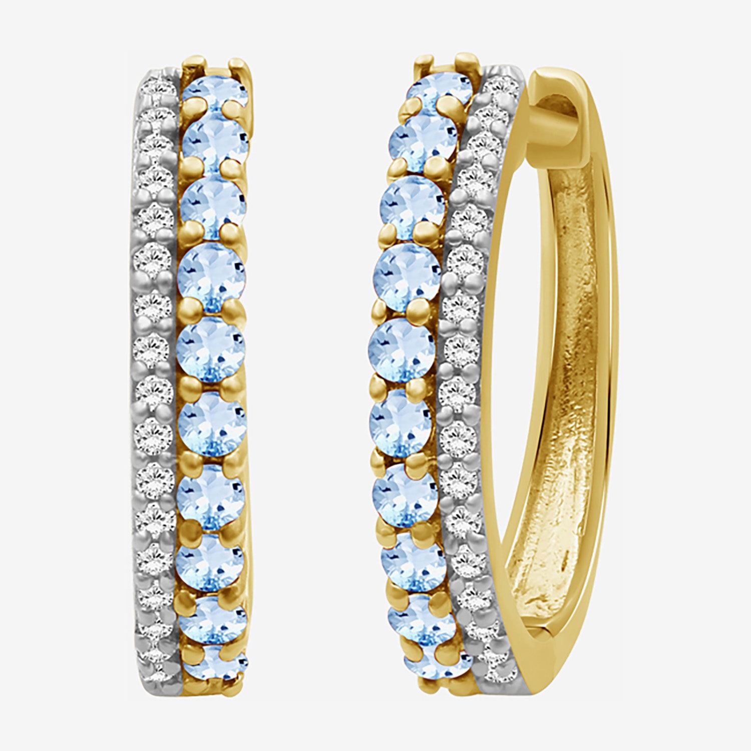 (I-J / I2-I3) Womens 1/10 CT. T.W. Genuine Blue Topaz 10K Gold 15.3mm Round Hypoallergenic Hoop Earrings