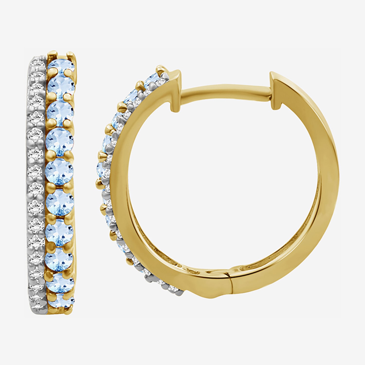(I-J / I2-I3) Womens 1/10 CT. T.W. Genuine Blue Topaz 10K Gold 15.3mm Round Hypoallergenic Hoop Earrings