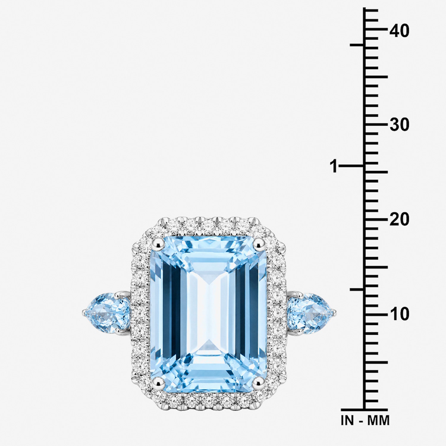 Womens Genuine Blue Topaz Sterling Silver Halo Side Stone Cocktail Ring