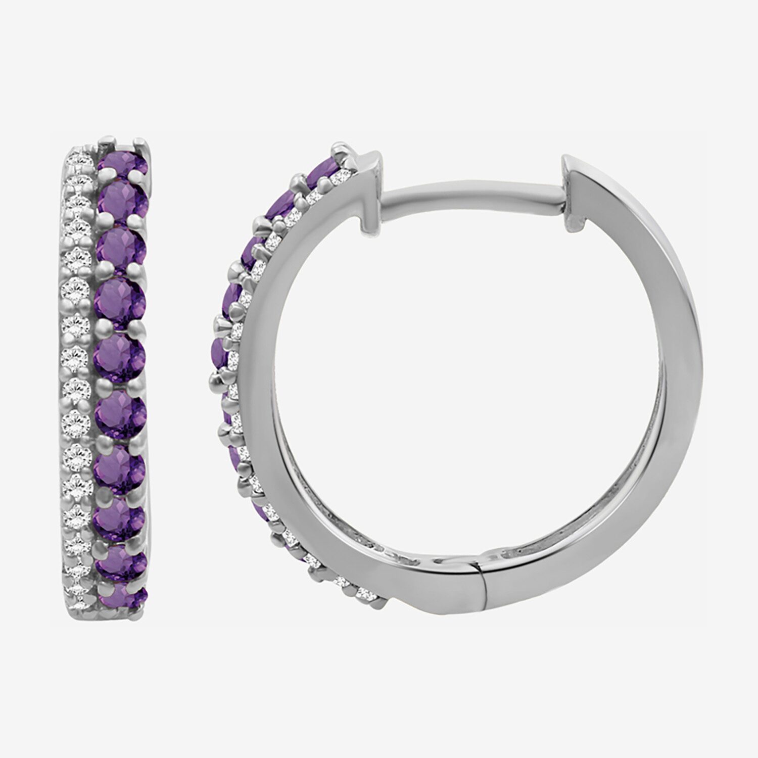 (I-J / I2-I3) Womens 1/10 CT. T.W. Genuine Purple Amethyst 10K Gold 15.3mm Round Hypoallergenic Hoop Earrings