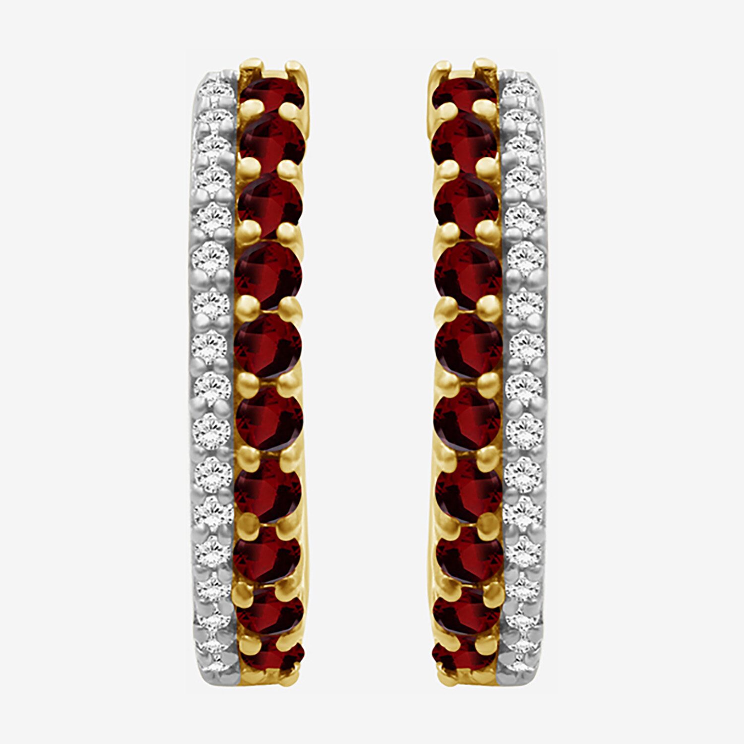 (I-J / I2-I3) Womens 1/10 CT. T.W. Genuine Red Garnet 10K Gold 15.3mm Round Hypoallergenic Hoop Earrings