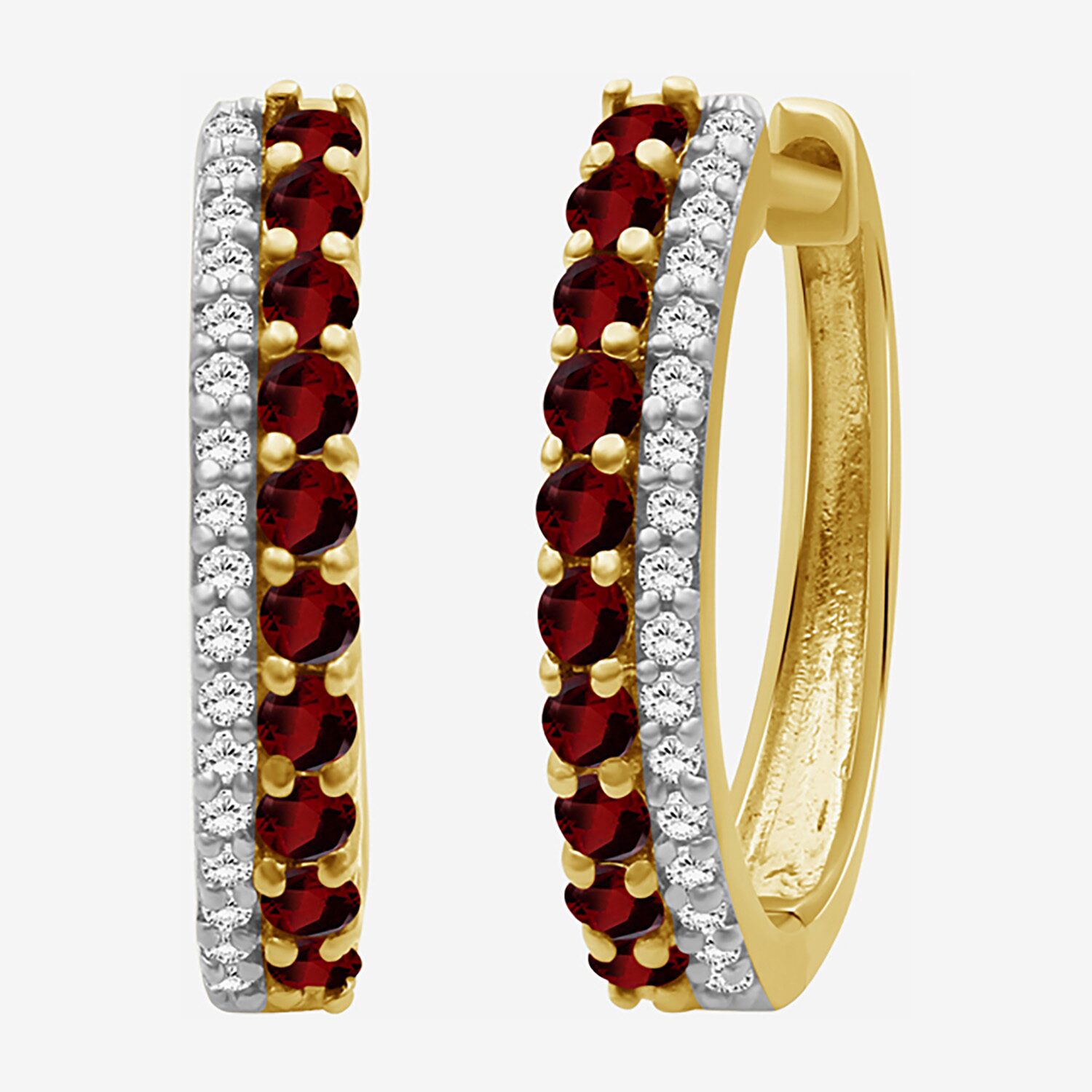 (I-J / I2-I3) Womens 1/10 CT. T.W. Genuine Red Garnet 10K Gold 15.3mm Round Hypoallergenic Hoop Earrings