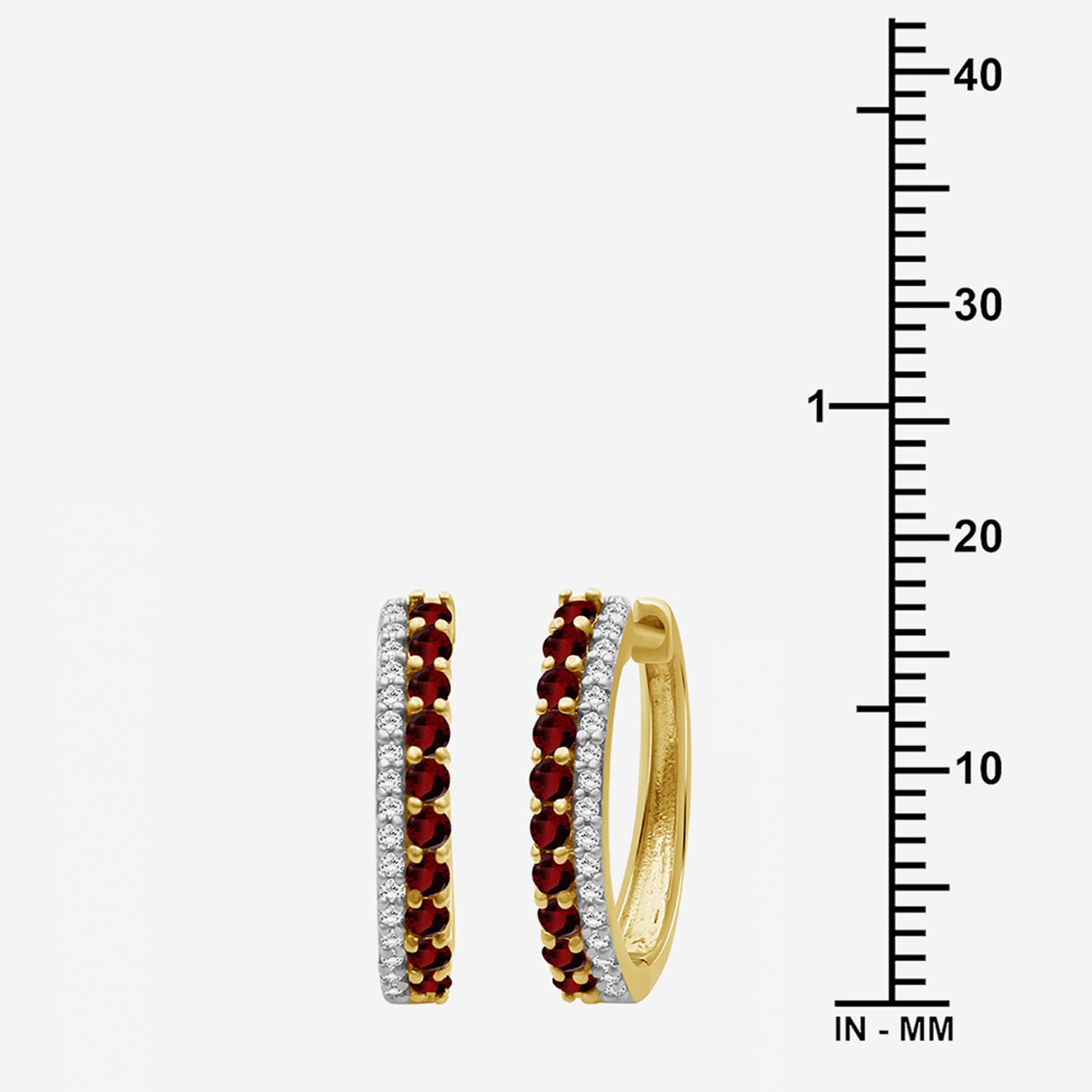 (I-J / I2-I3) Womens 1/10 CT. T.W. Genuine Red Garnet 10K Gold 15.3mm Round Hypoallergenic Hoop Earrings