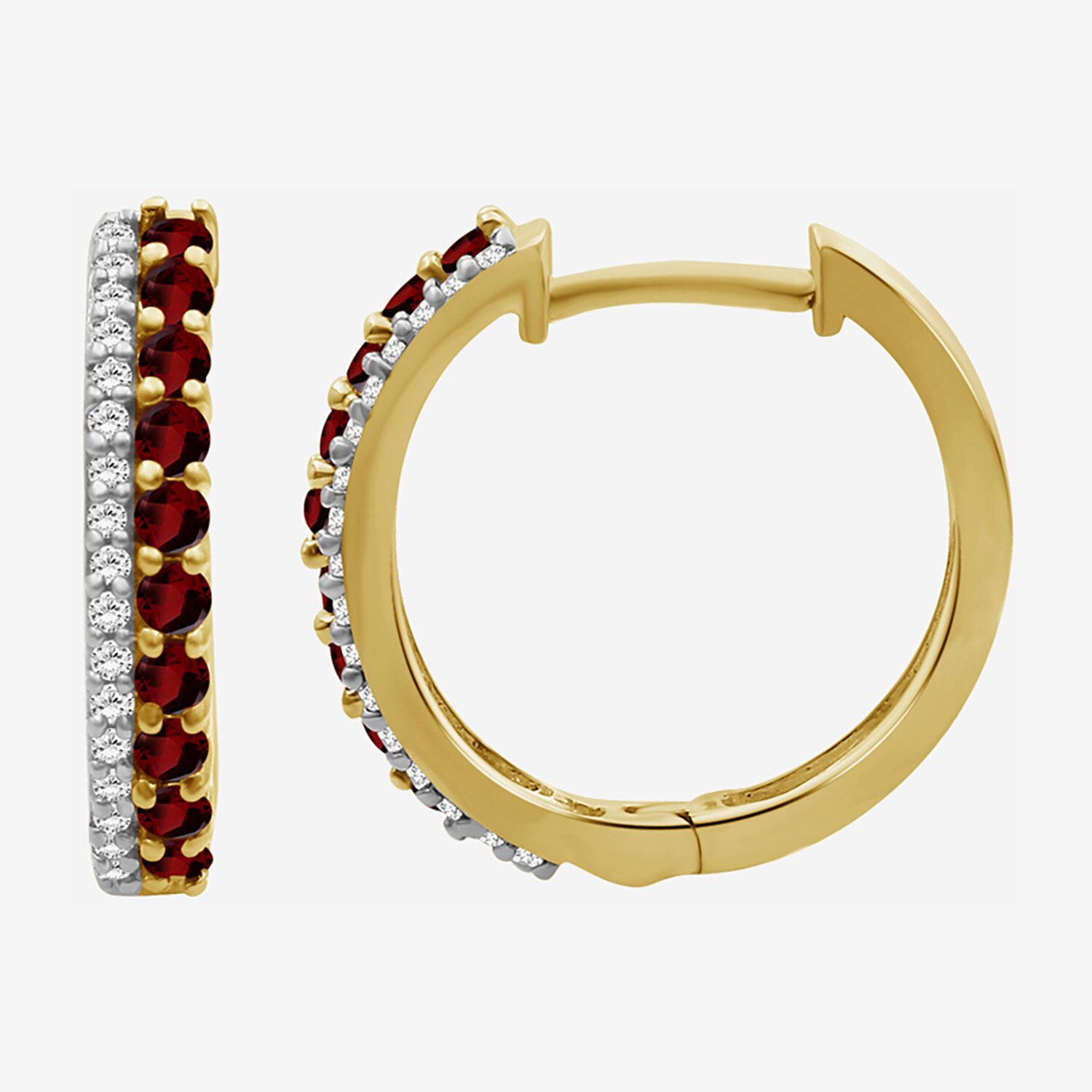 (I-J / I2-I3) Womens 1/10 CT. T.W. Genuine Red Garnet 10K Gold 15.3mm Round Hypoallergenic Hoop Earrings